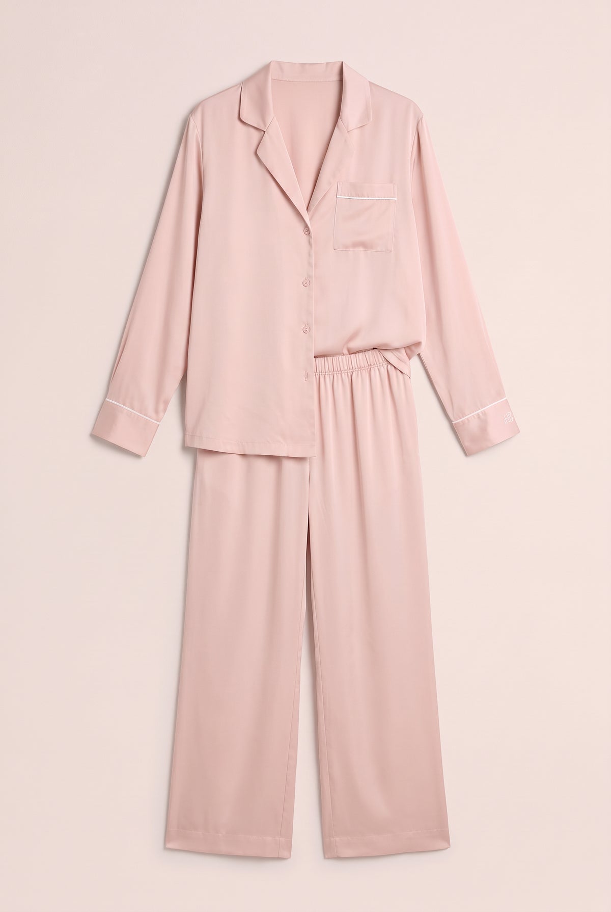 Grace Lounge Set Blush White Piping - Flat Lay
