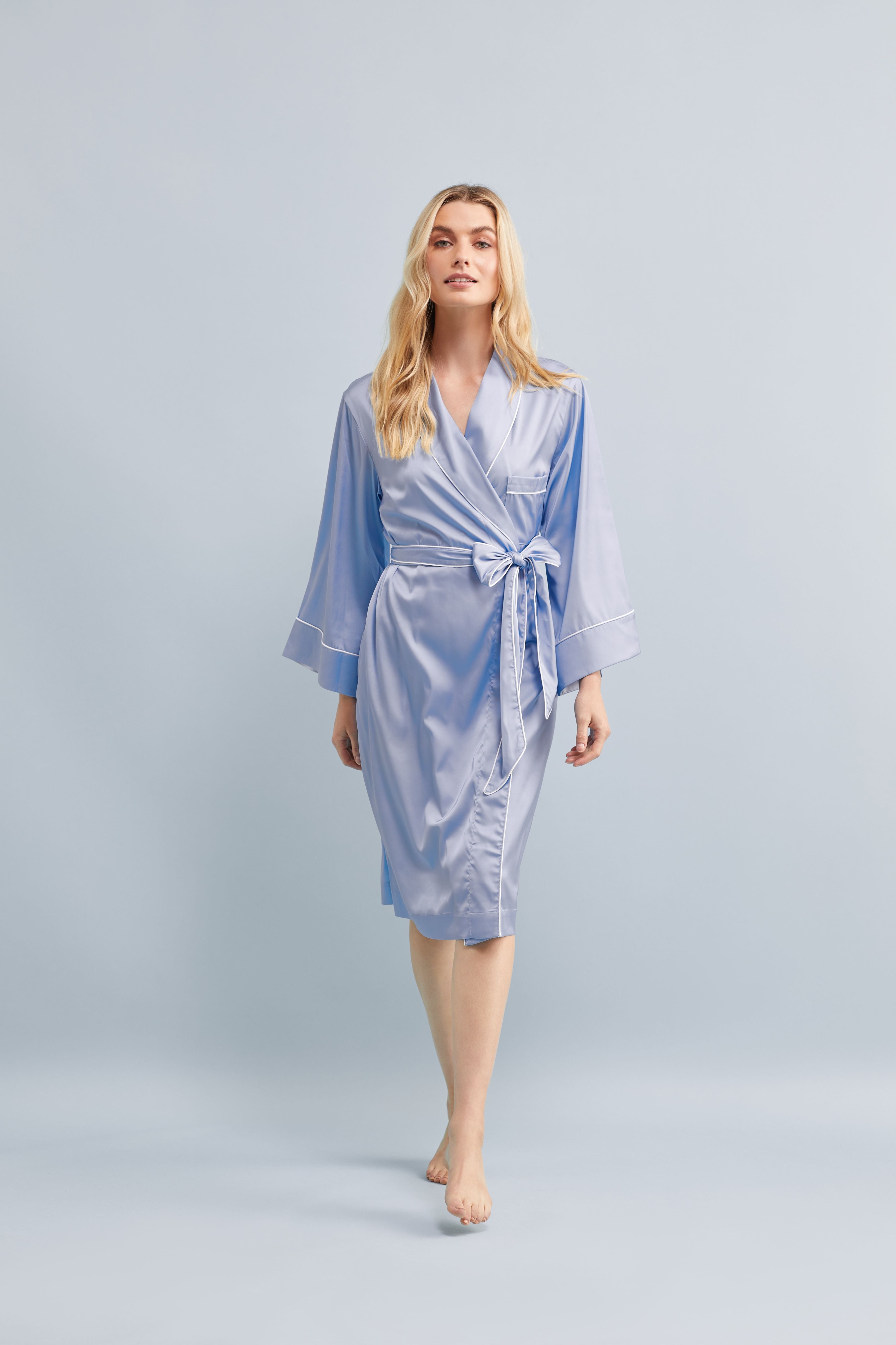 Halston X Homebodii Cleveland Luxury Satin Robe Eggshell Blue | Homebodii