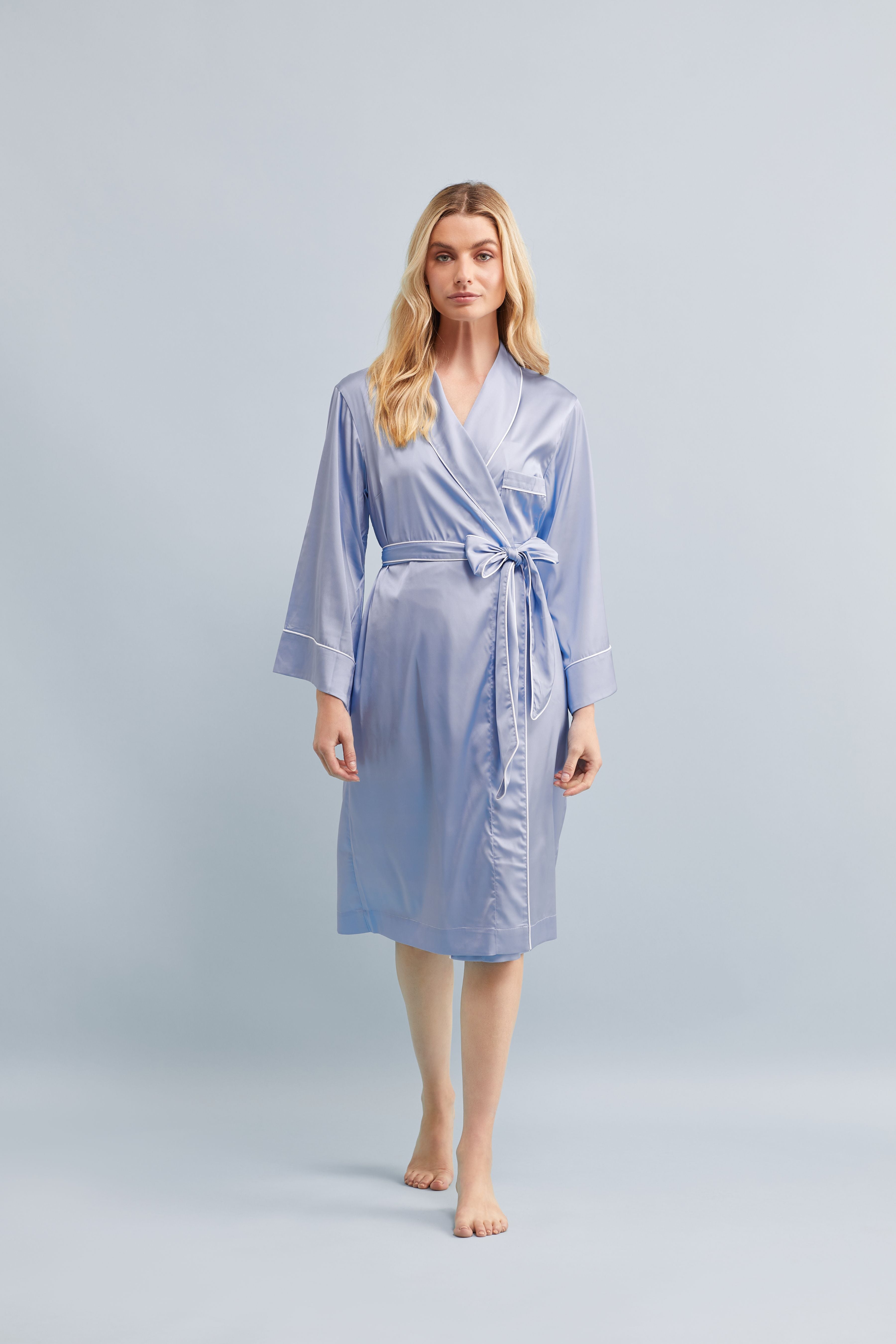 Halston X Homebodii Cleveland Luxury Satin Robe Eggshell Blue | Homebodii