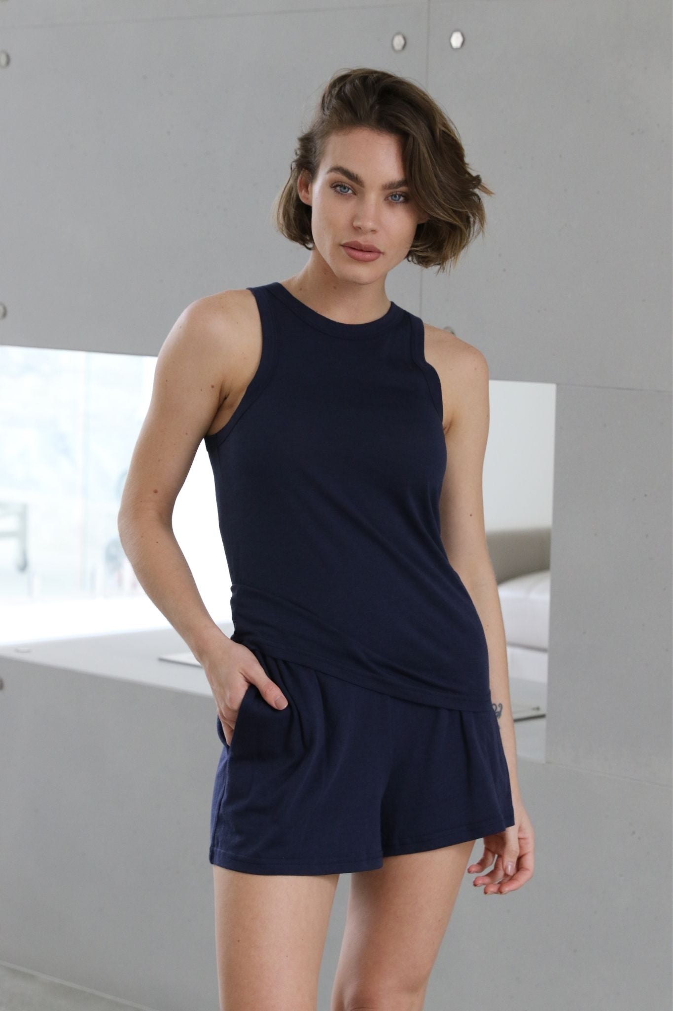 Homebodii Basic Tencel™ Womens Basic Short Navy | Homebodii