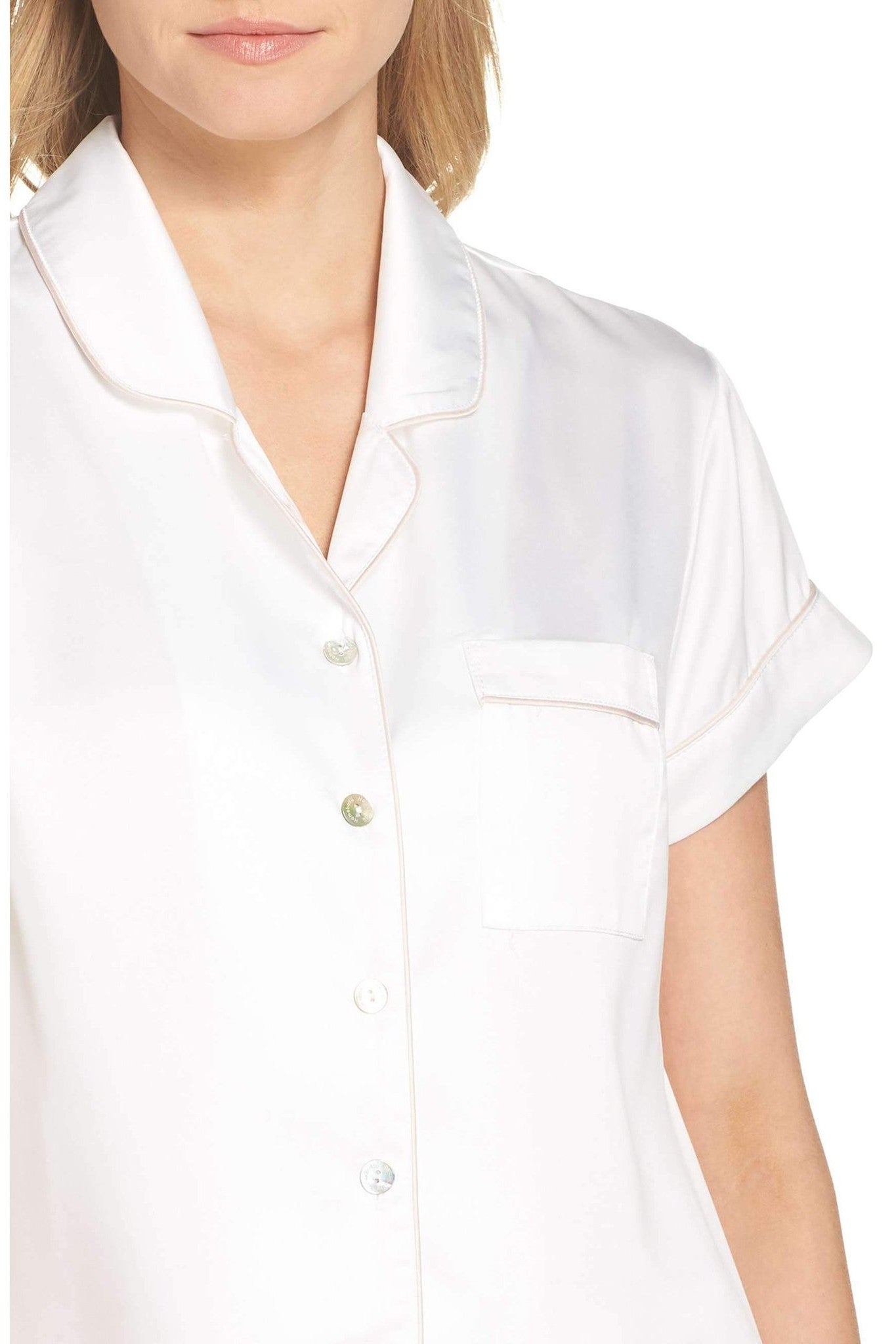 Grace Short Satin Personalised Pyjama set with White With Blush Piping | Homebodii