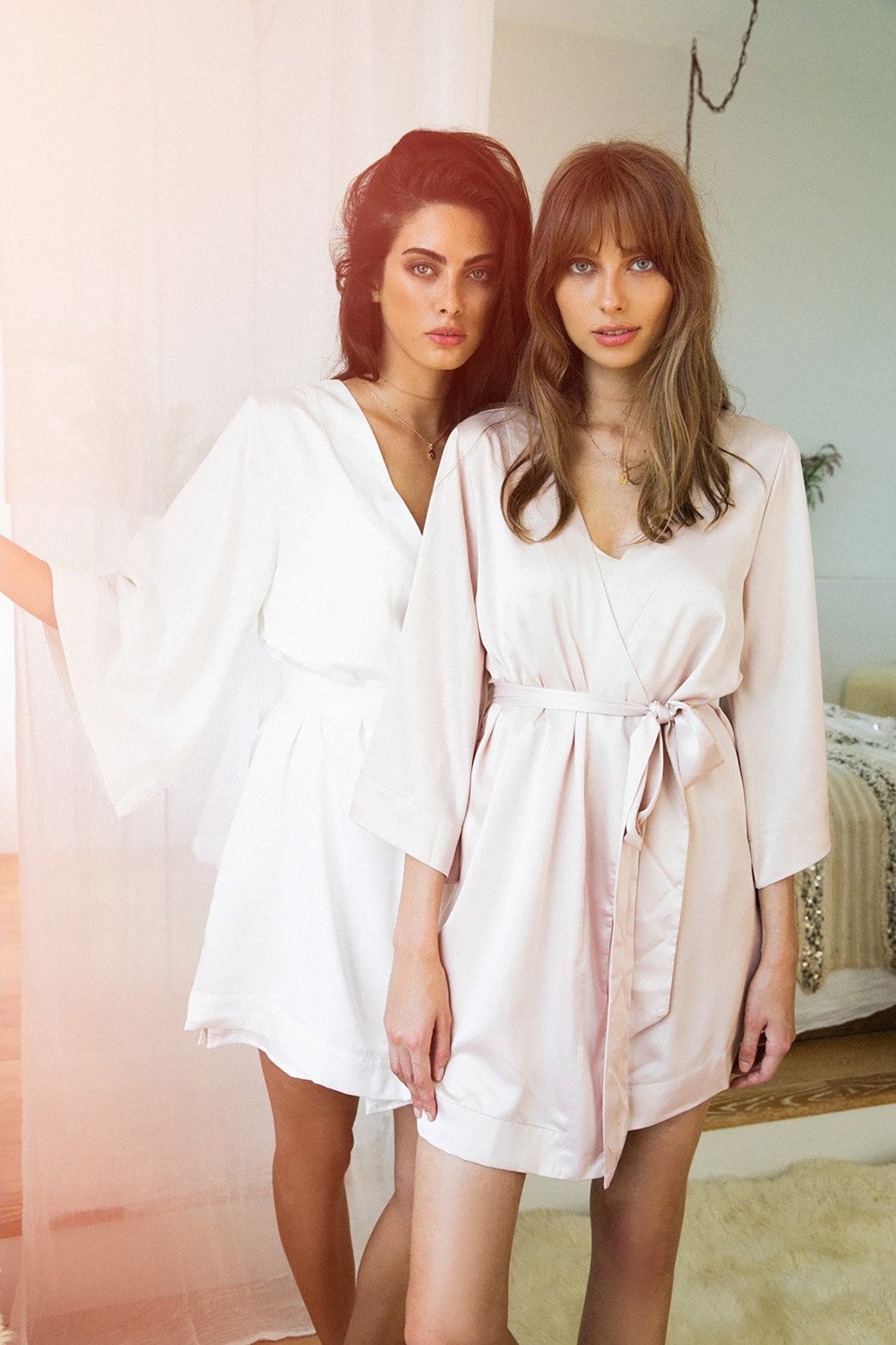 Jasmine Luxury Satin Personalised Robe Champagne | Homebodii