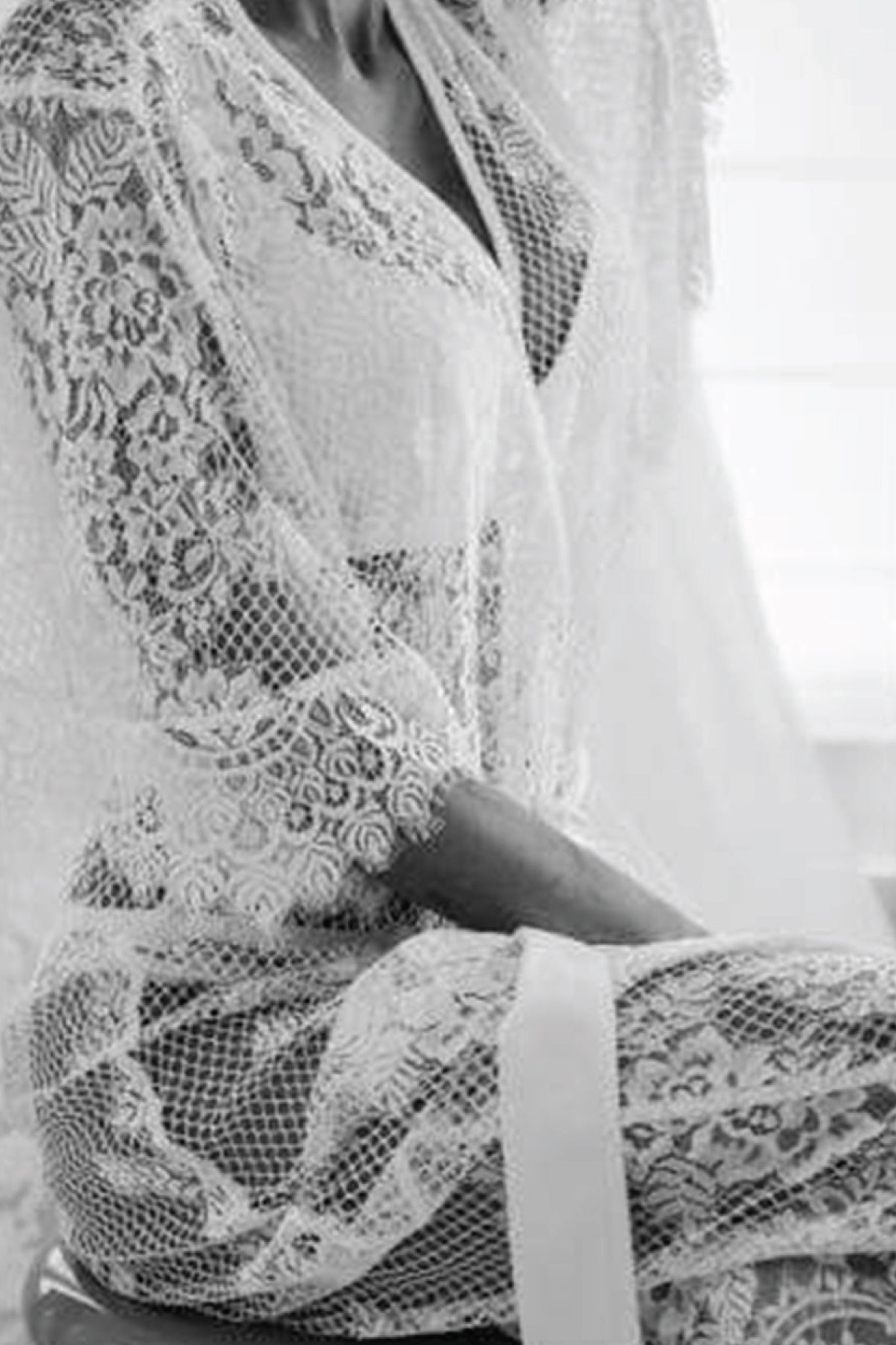 Leah Long Lace Bridal Robe | Homebodii