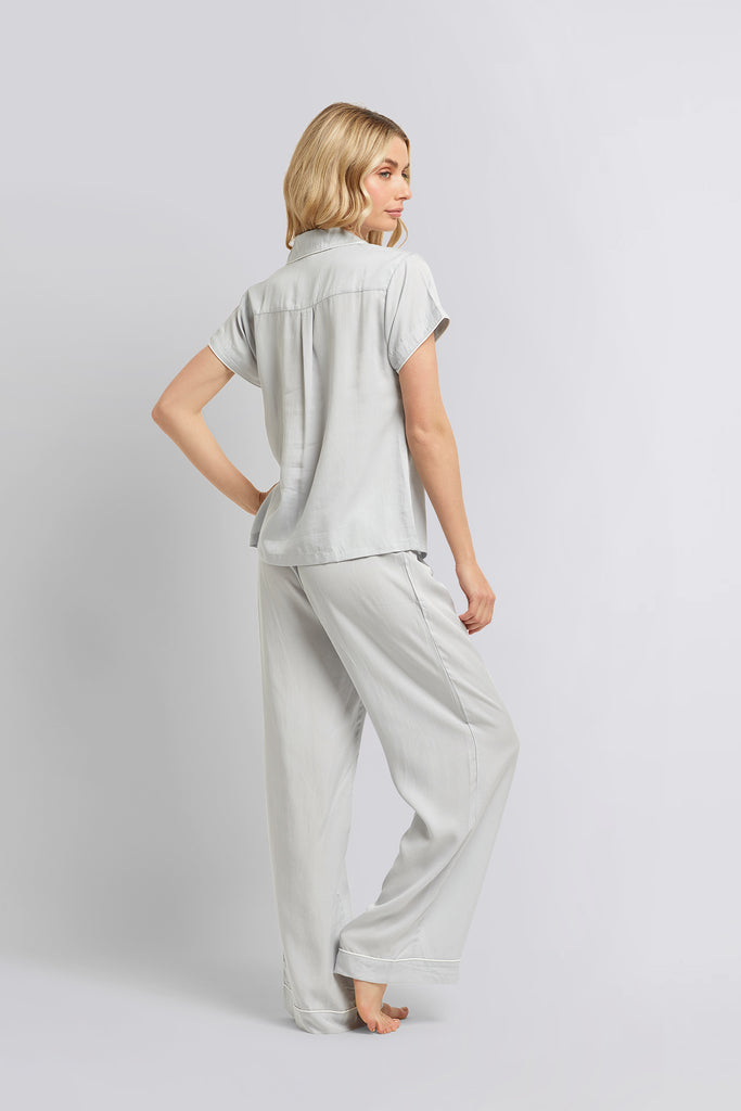 Eva Short Sleeve With Long Pant Tencel™ Womens Personalised Pyjama Set  Eggshell Blue With White Piping | Homebodii