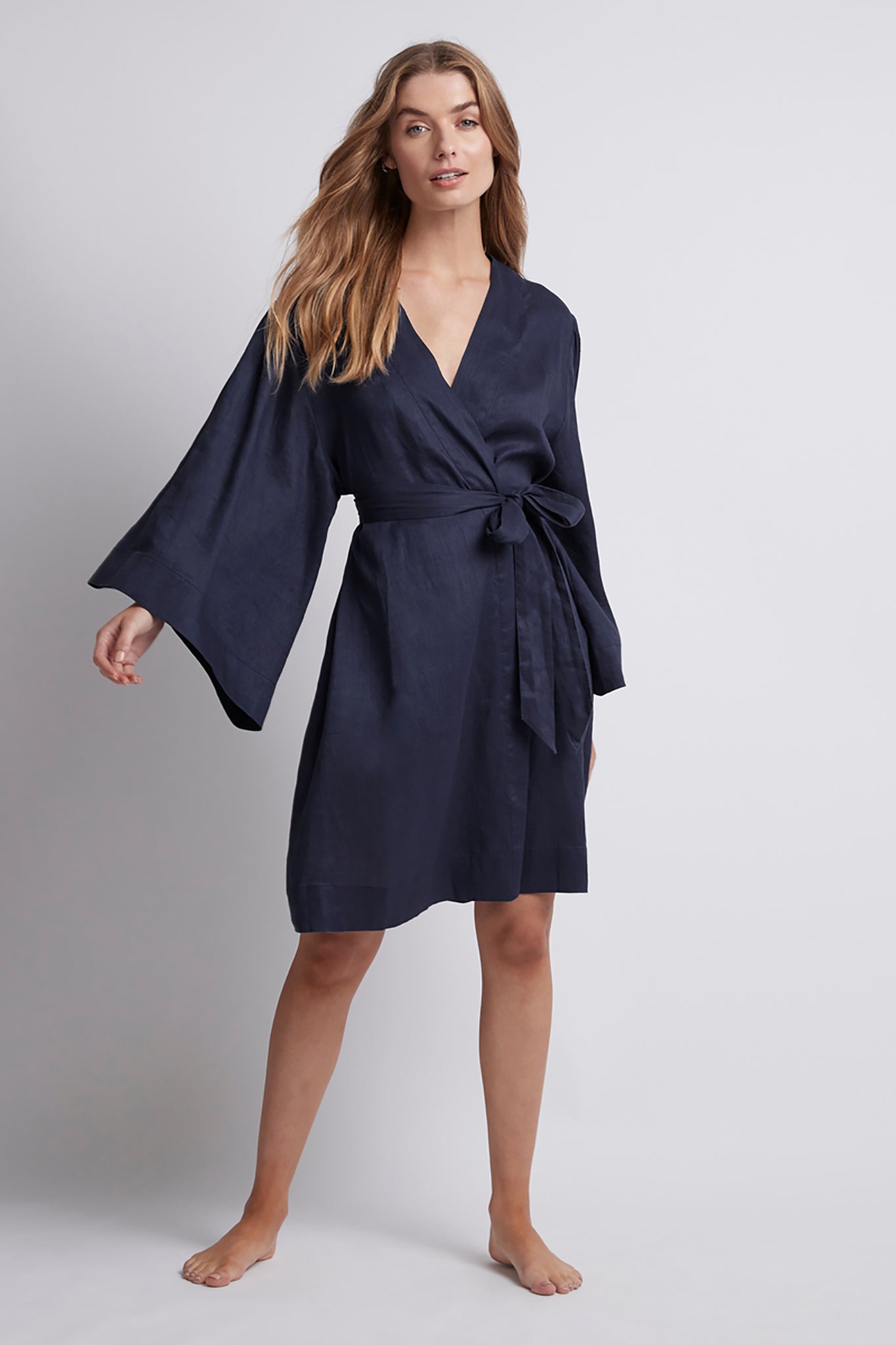 Rebecca Linen Personalised Robe Navy | Homebodii