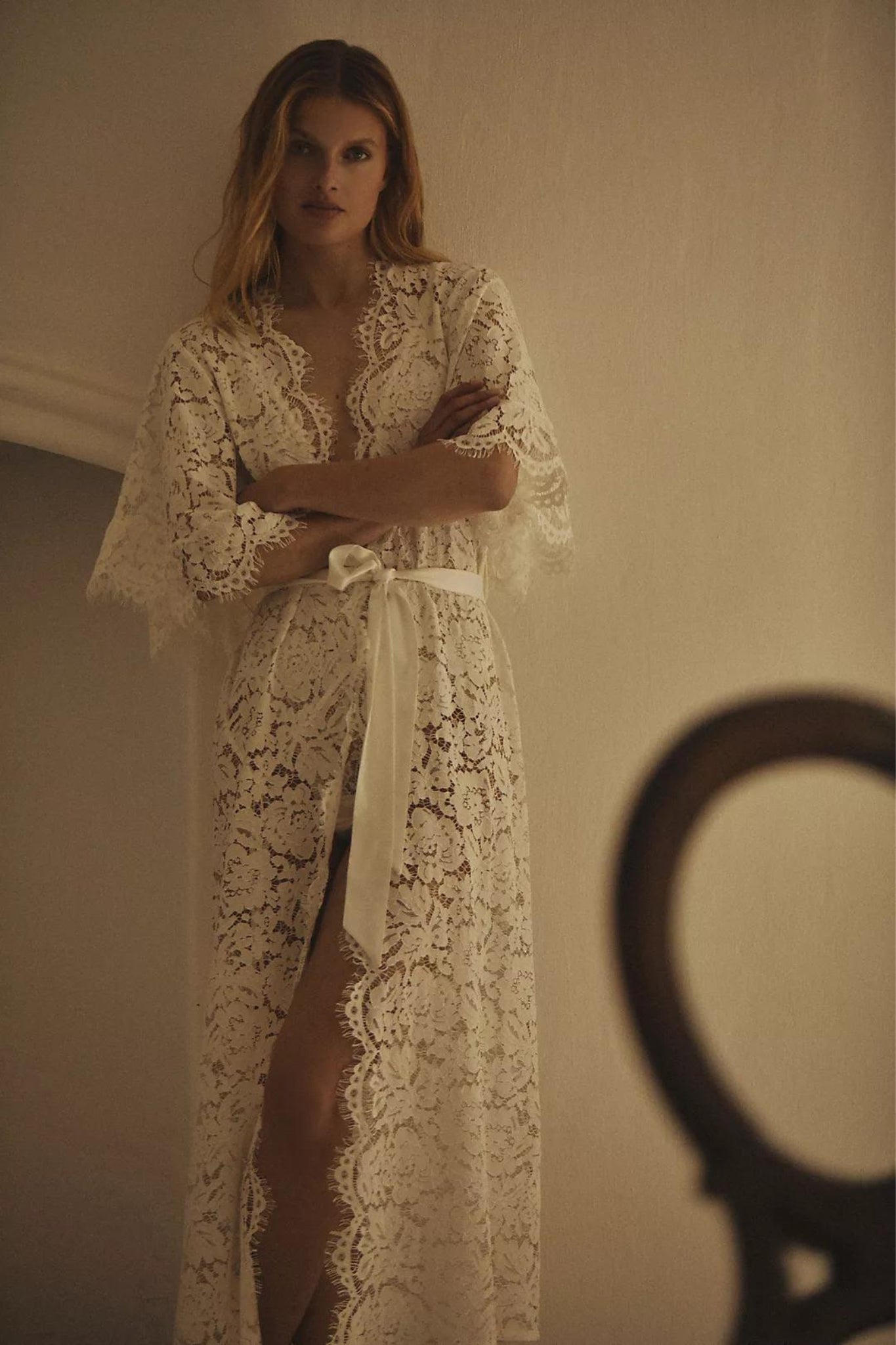 Saskia Long Lace Bridal Robe | Homebodii