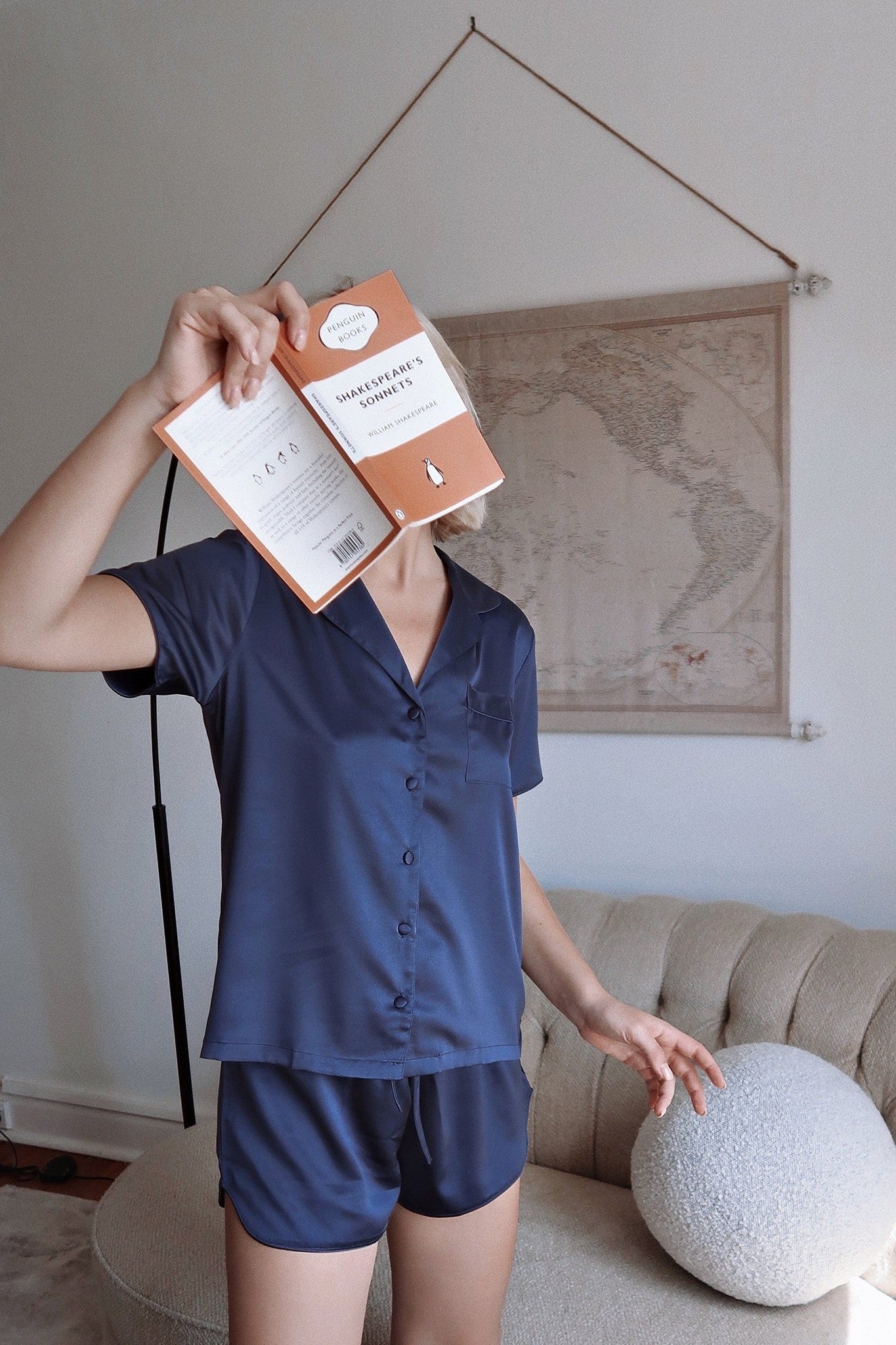 Toni Short Sleeve Personalised Satin Womens Pyjamas Navy | Homebodii