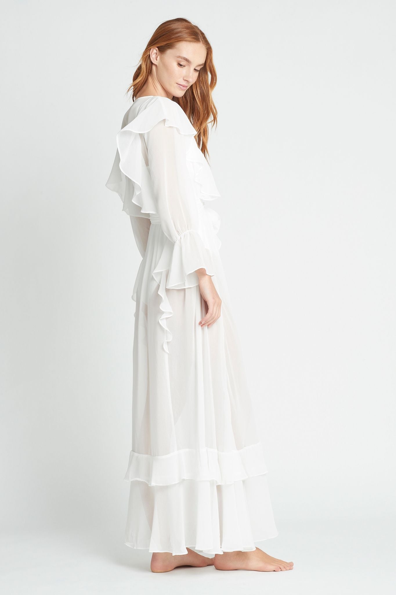 Persphone Luxury Womens Chiffon Robe White | Homebodii