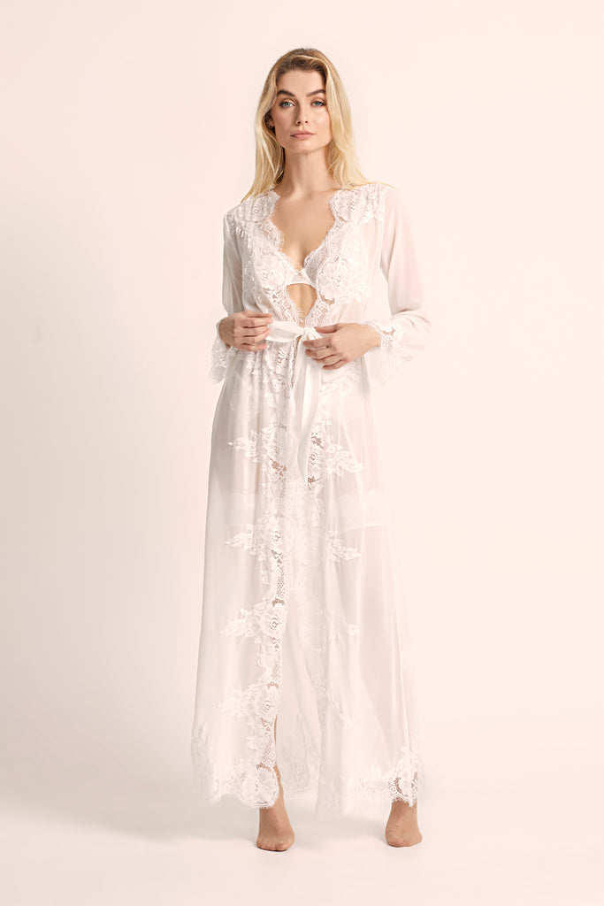 Helena Long Lace Bridal Robe | Homebodii – Homebodii AU
