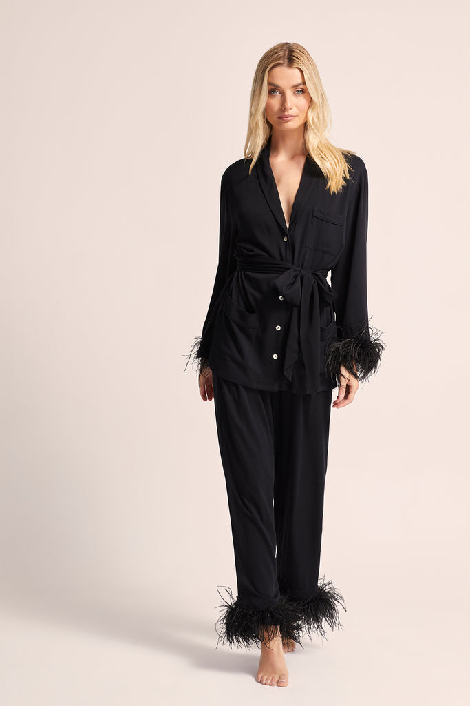 Emilie Tencel Detachable Feather personalised pyjamas in Black