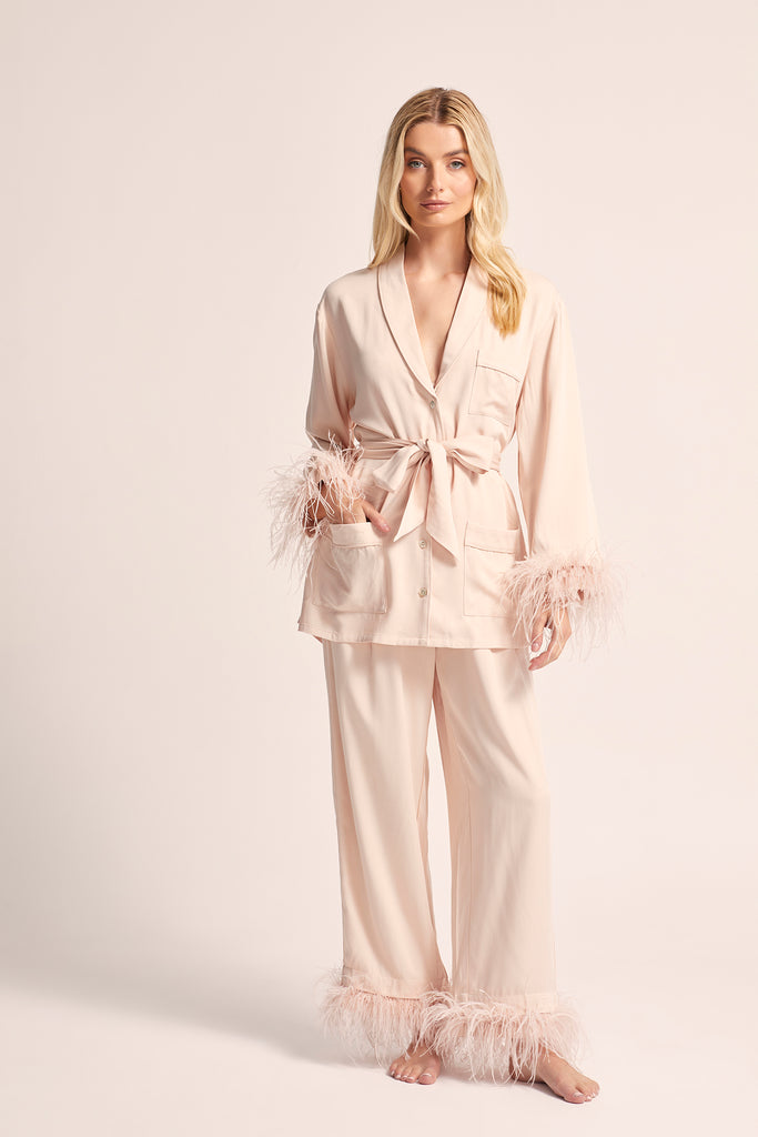 Emilie Tencel Detachable Feather personalised pyjamas in white