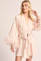 Emilie personalised Tencel Robe with Detachable feather feature  in blush