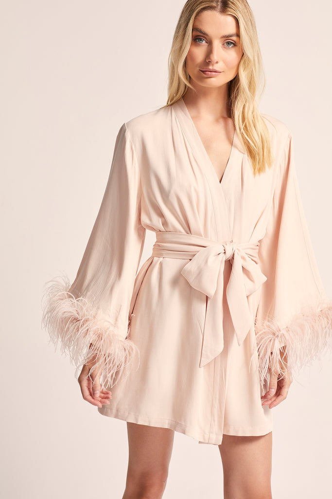 Emilie personalised Tencel Robe with Detachable feather feature  in blush