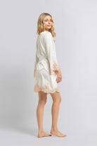 Sian Satin Robe White With Blush Lace | Homebodii