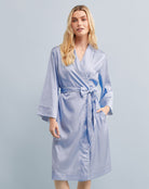 Halston X Homebodii Cleveland Luxury Satin Robe  Eggshell Blue | Homebodii