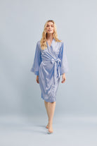 Halston X Homebodii Cleveland Luxury Satin Robe  Eggshell Blue | Homebodii