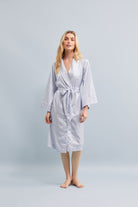 Halston X Homebodii Cleveland Robe In Luxury Satin Hh Print  Eggshell Blue | Homebodii