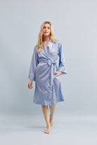 Halston X Homebodii Cleveland Luxury Satin Robe  Eggshell Blue | Homebodii