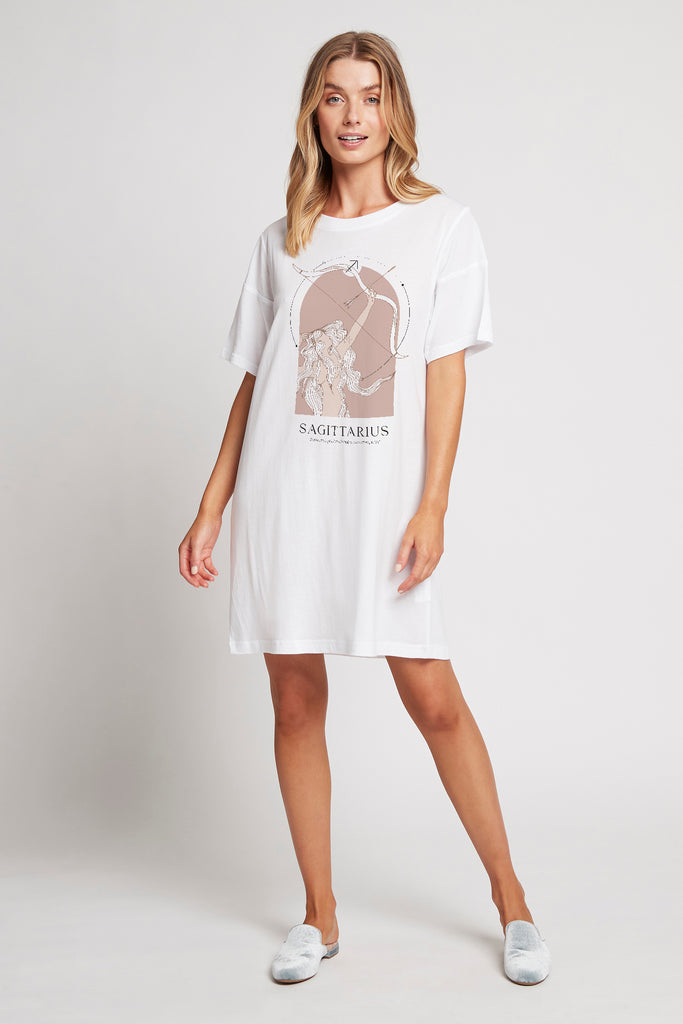 Homebodii Zodiac Oversized Tencel Womens Sleep T-shirt White - Sagittarius | Homebodii AU.