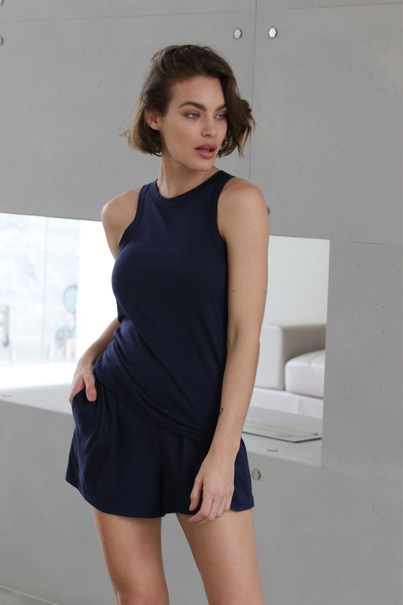 Homebodii Basic Tencel™ Womens Singlet  Navy | Homebodii