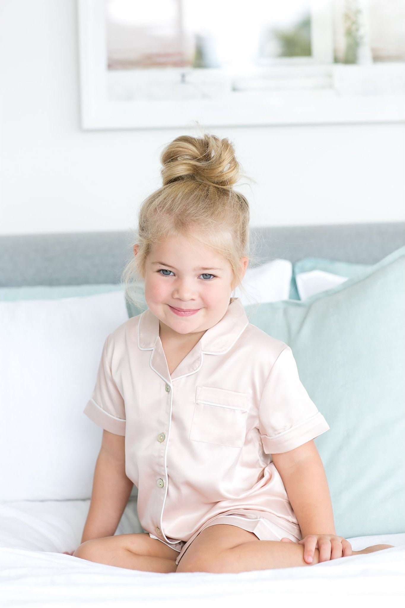Grace Children Piping Satin Personalised Pyjama Set Blush | Homebodii