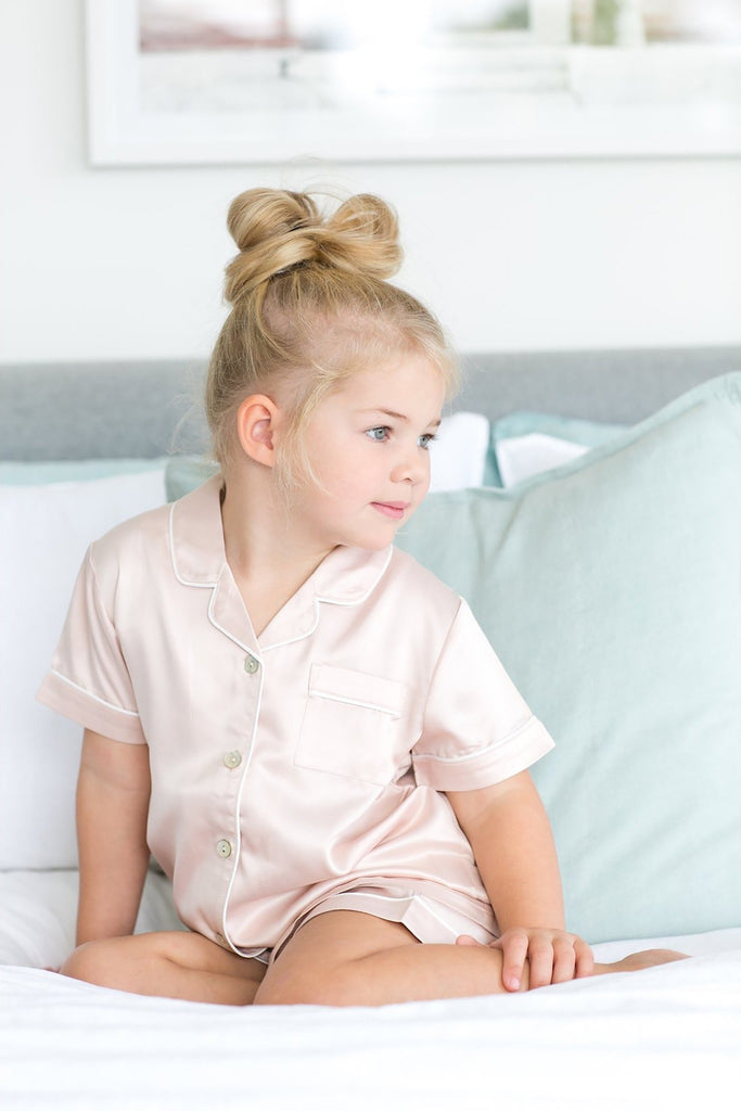 Grace Children Piping Satin Personalised Pyjama Set Blush | Homebodii