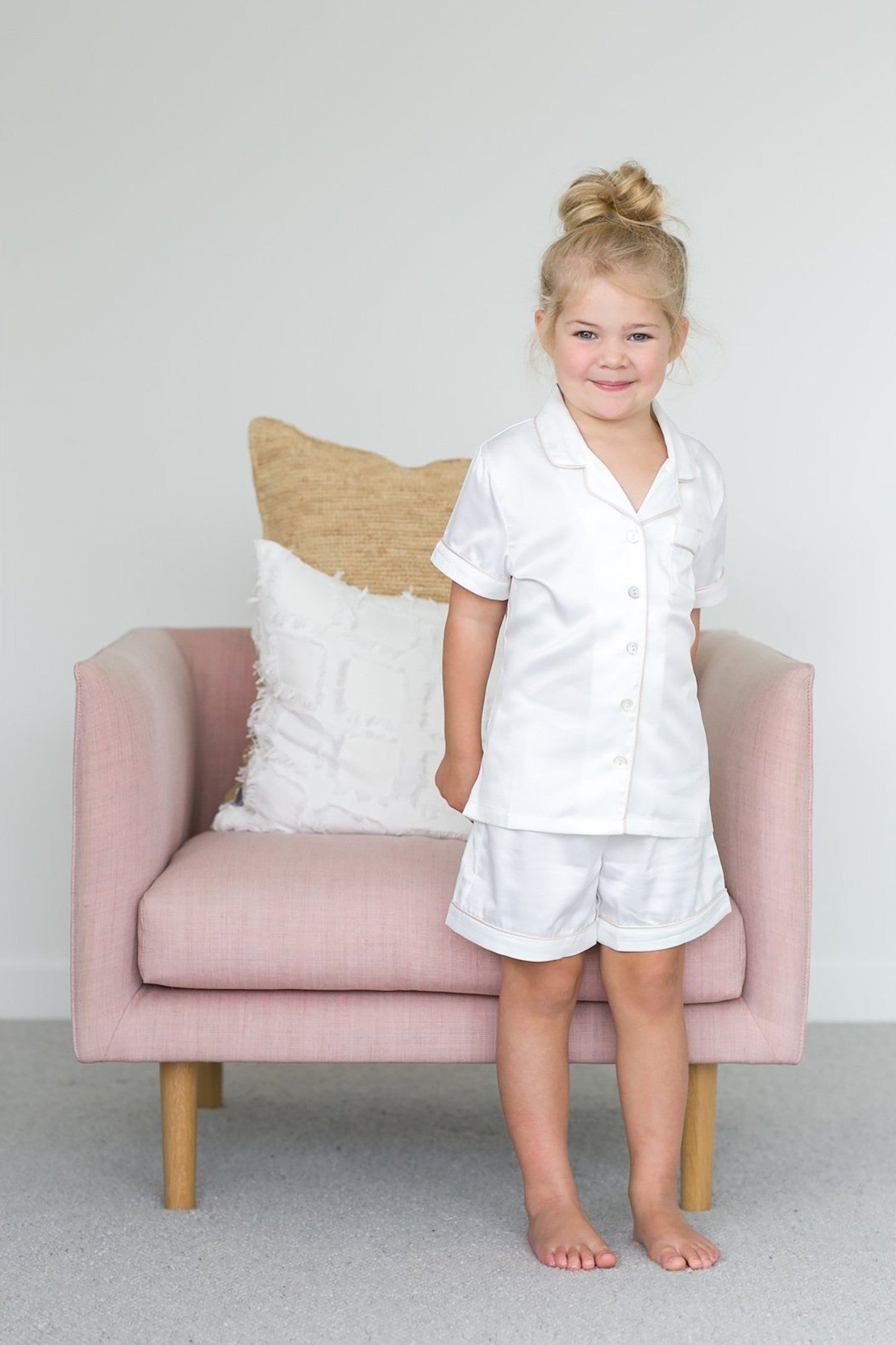 Grace Children Piping Satin Personalised Pyjama Set White | Homebodii