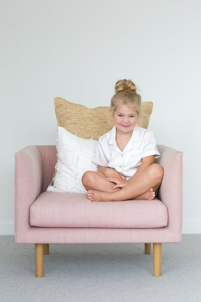 Grace Children Piping Satin Personalised Pyjama Set White | Homebodii