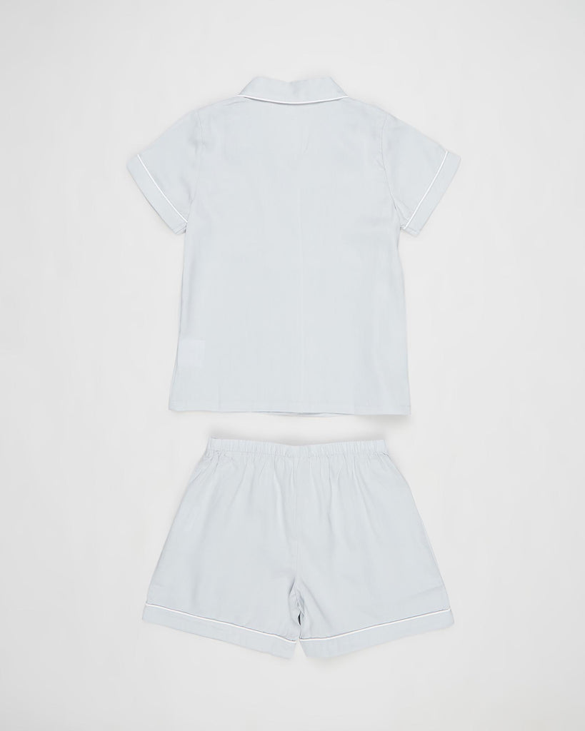 Eva Kids Short Tencel™ Personalised Pyjama Set  Eggshell Blue With White Piping | Homebodii