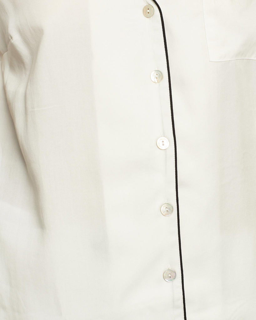 Eva Short Tencel™  Womens Personalised Pyjama Set  White With Black Piping | Homebodii