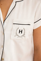 Grace Personalised Satin Short Piping Pyjama Set  White With Black Piping | Homebodii