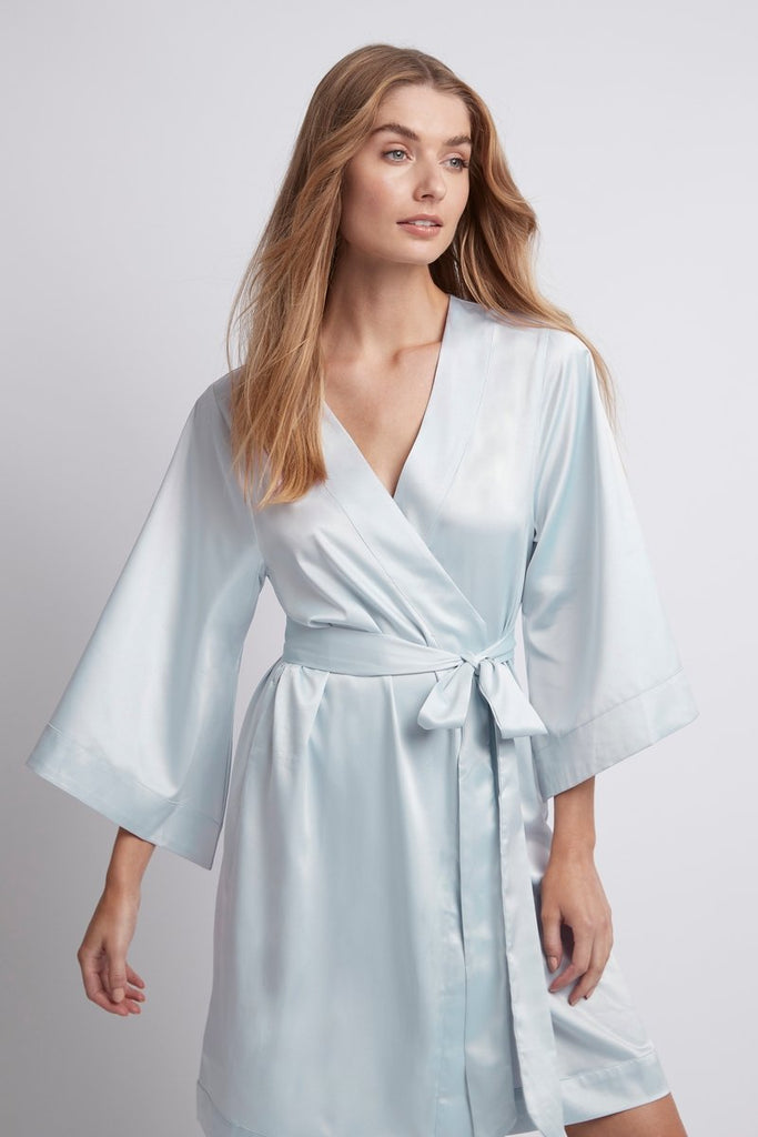 Jasmine Luxury Satin Personalised Robe  Eggshell Blue | Homebodii