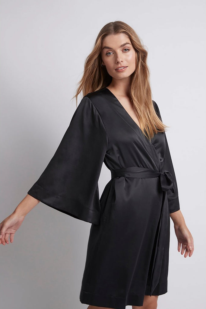 Jasmine Luxury Satin Personalised Robe  Black | Homebodii