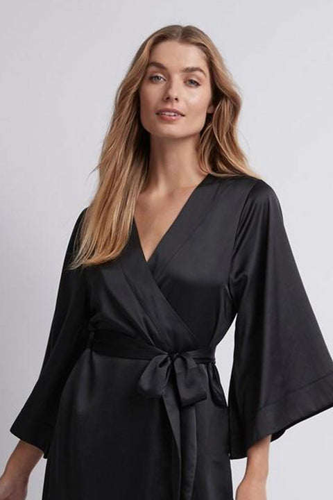 black silk dressing gown Jasmine Robe