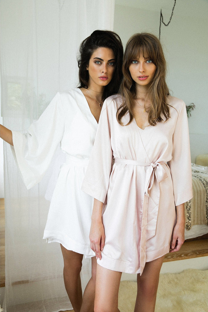 Jasmine Luxury Satin Personalised Robe  Blush | Homebodii