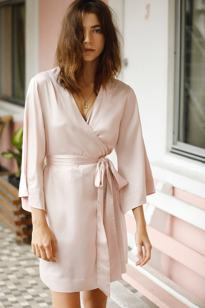 Jasmine Luxury Satin Personalised Robe  Blush | Homebodii