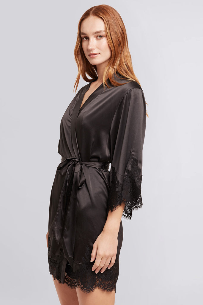 Olivia Luxury Satin Personalised Womens Robe Black | Homebodii