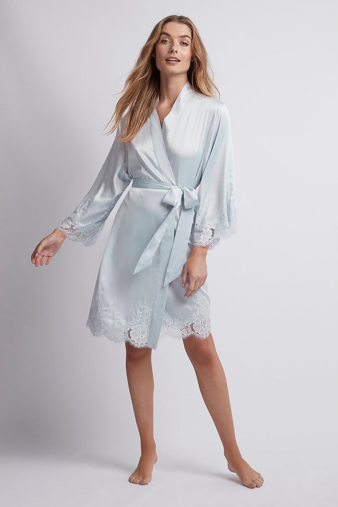 Olivia Luxury Satin Personalised Womens Robe Eggshell Blue | Homebodii