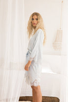 Olivia Luxury Satin Personalised Womens Robe Eggshell Blue | Homebodii