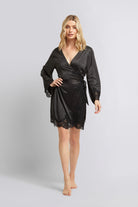 Sian Luxury Satin Personalised Robe Black | Homebodii