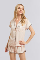 Eva Short Tencel™ Womens Personalised Pyjama Set  Blush With Black Piping | Homebodii