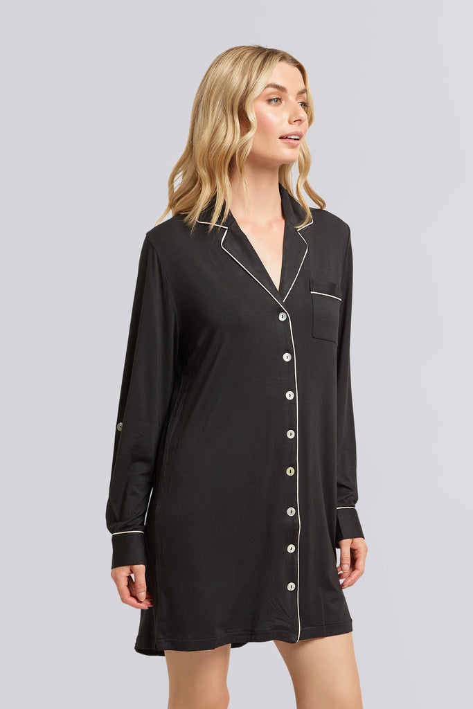 Petra Womens Personalised Tencel™ Modal Womens Sleep Shirt Black With ...