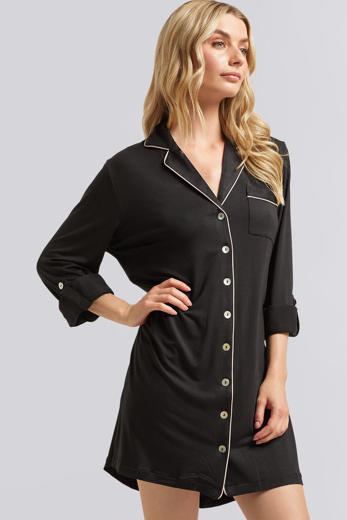 Petra Womens Personalised Tencel™ Modal Womens Sleep Shirt Black With ...