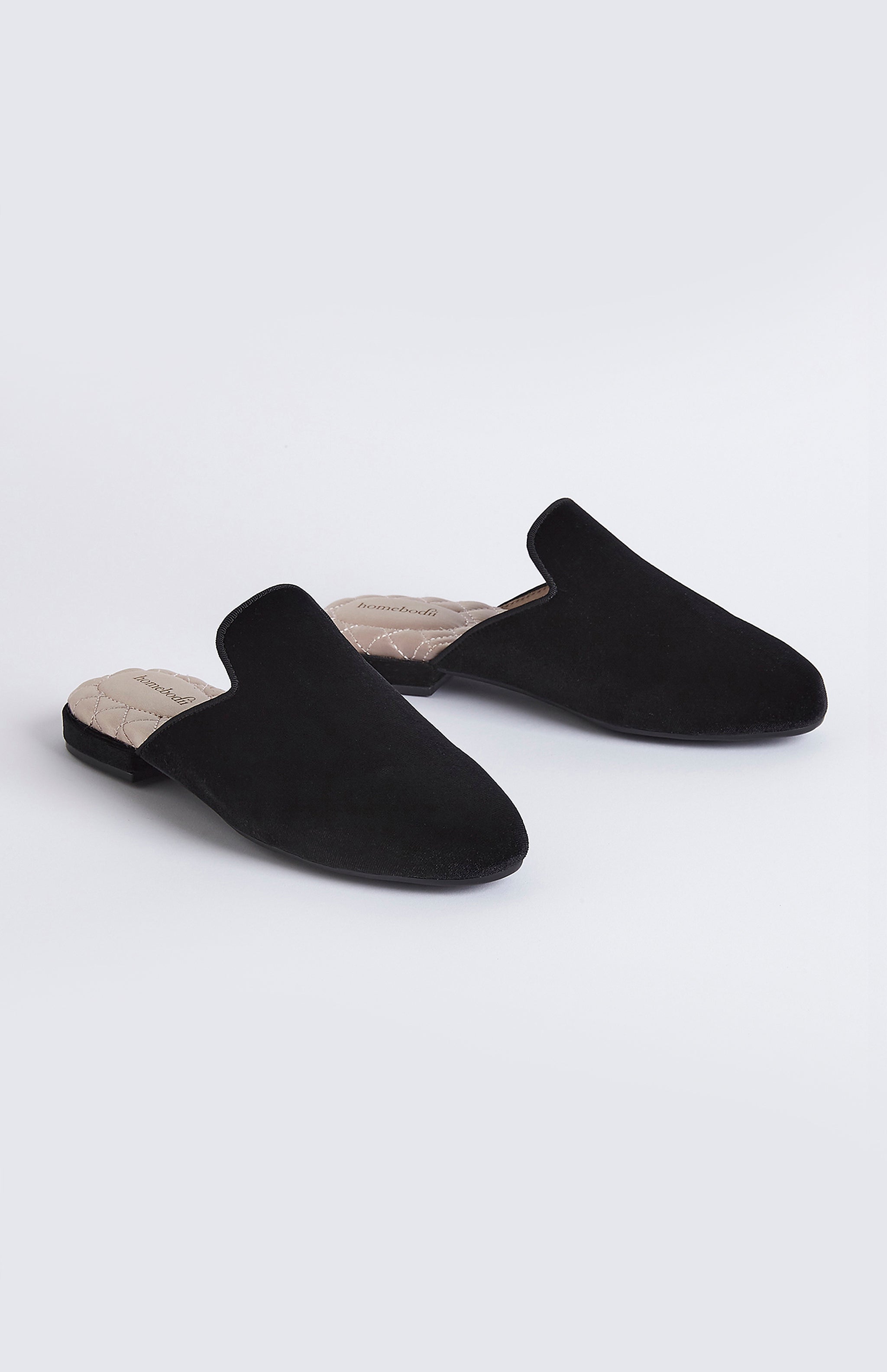 Florence Luxury Velvet Slipper  Black | Homebodii