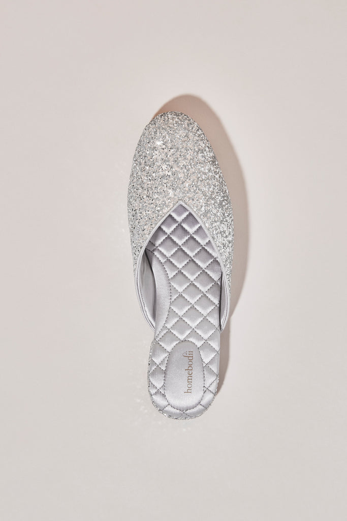 Lady Daphne Luxury Glitter Slipper  Silver | Homebodii