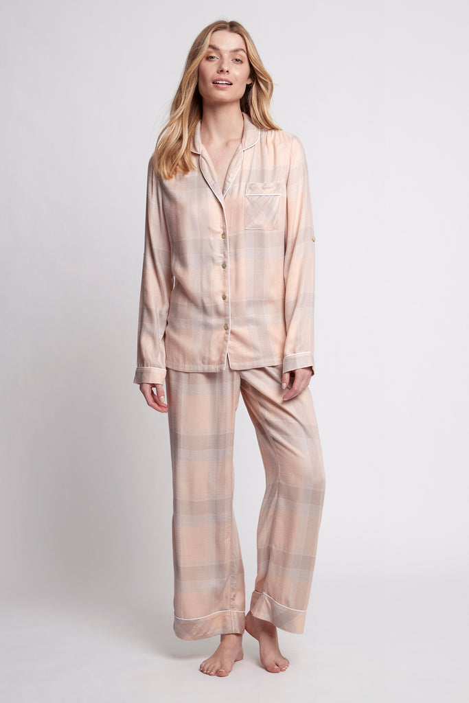 Ardelia Flannel Cosy Lounge Pyjama Set  Blush Check | Homebodii