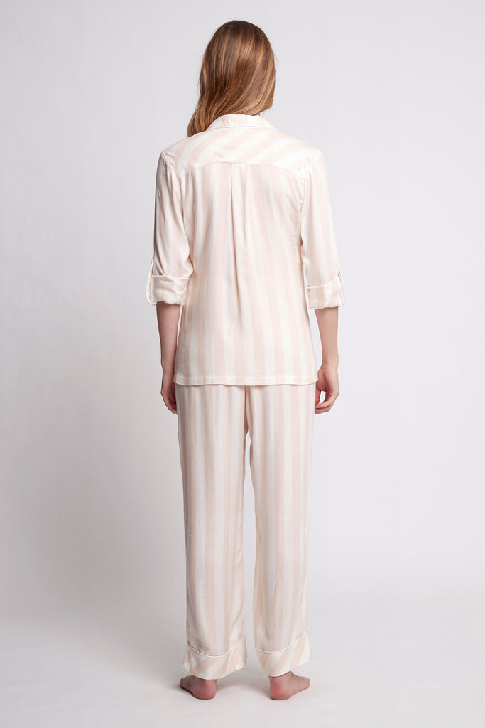 Ardelia Flannel Cosy Lounge Pyjama Set  Blush Stripe | Homebodii