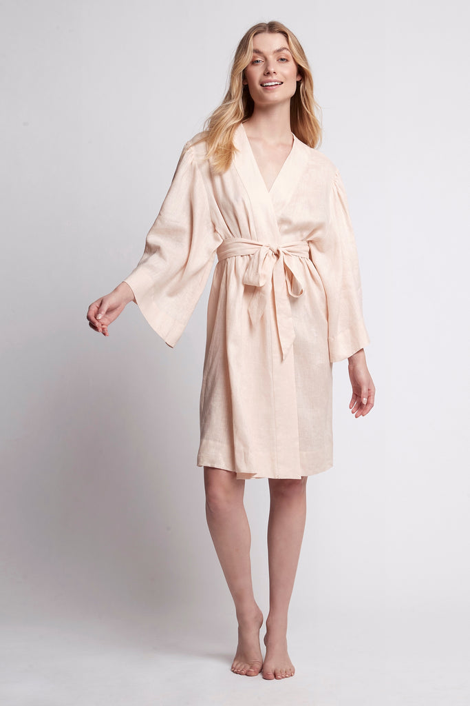 Rebecca Linen Personalised Robe Blush | Homebodii