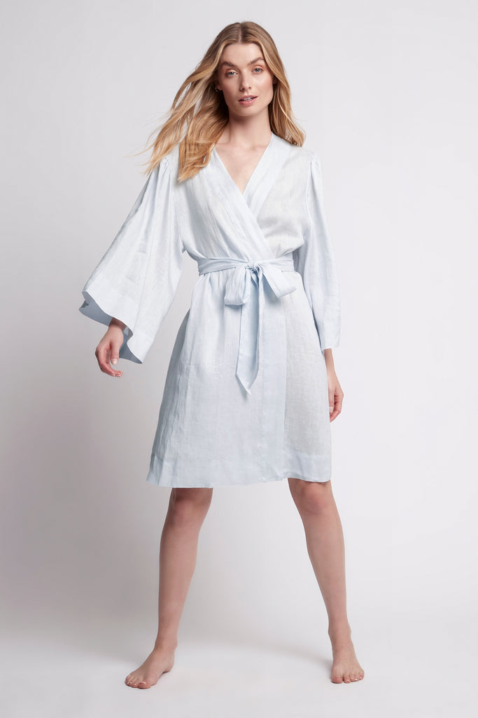 Rebecca Linen Personalised Robe Eggshell Blue | Homebodii