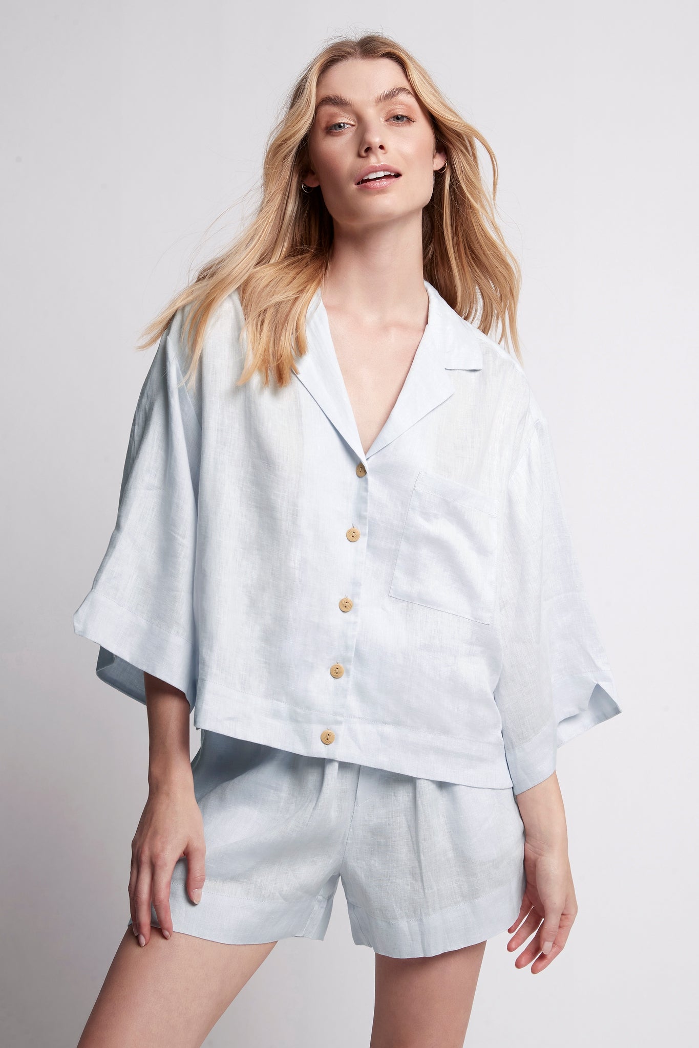 Riviera Personalised Linen Pyjama Set Eggshell Blue | Homebodii ...